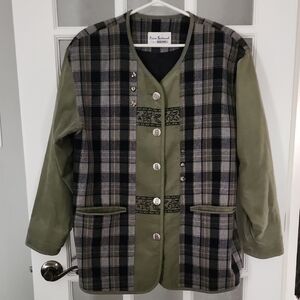 90s Vintage Glensport Pierre Bertrand Green and Black Plaid Blazer-Jacket